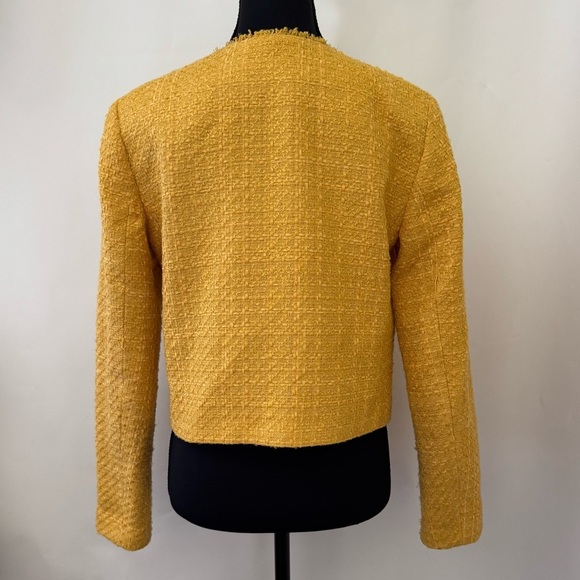 LOFT Frayed Tweed Crop Jacket Blazer, Marigold Butter Yellow, Size XS - Picture 6 of 13